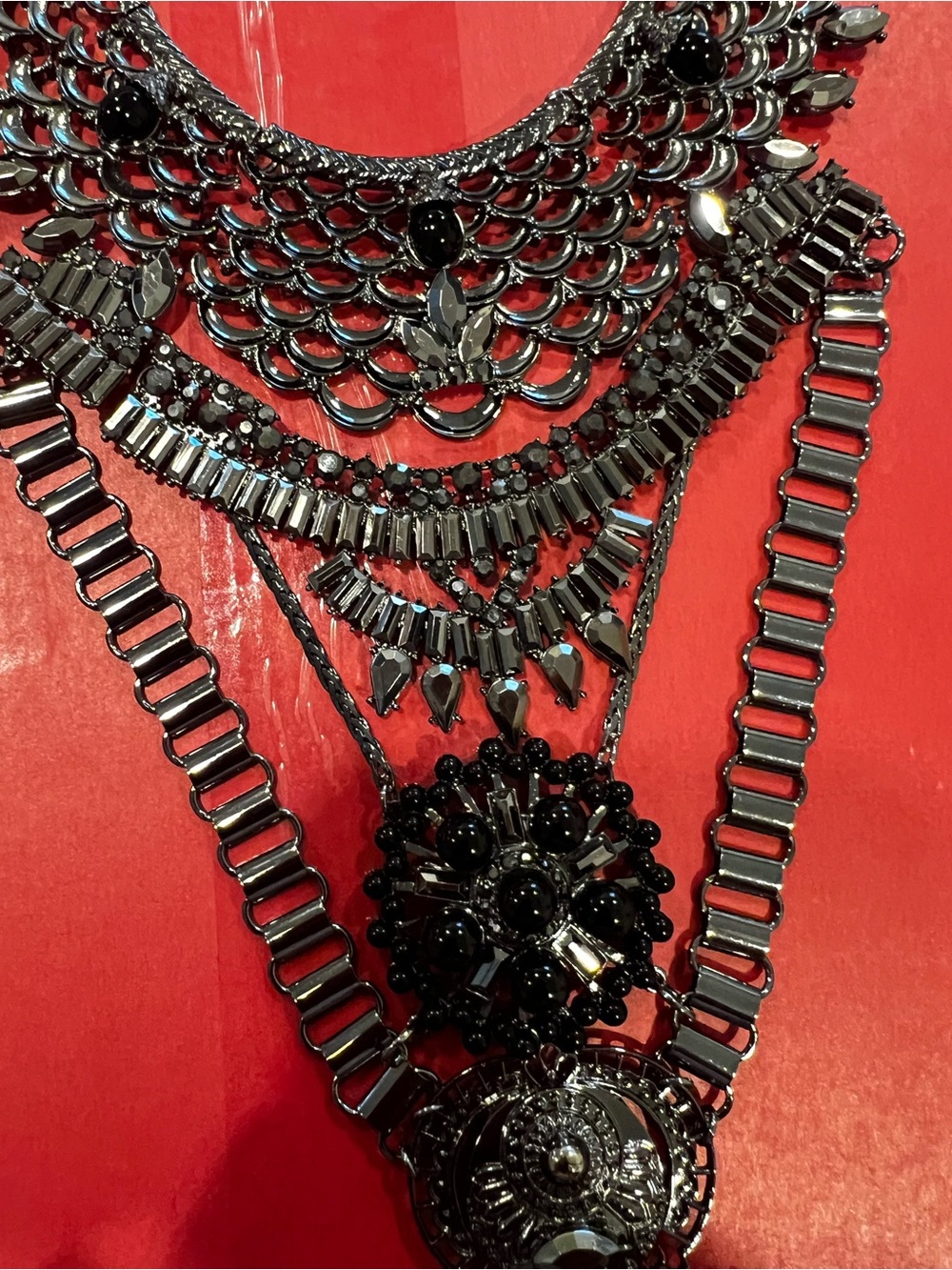 NWT Free People Only Dreaming Statement Black Gunmetal Bib Necklace - Picture 4 of 9